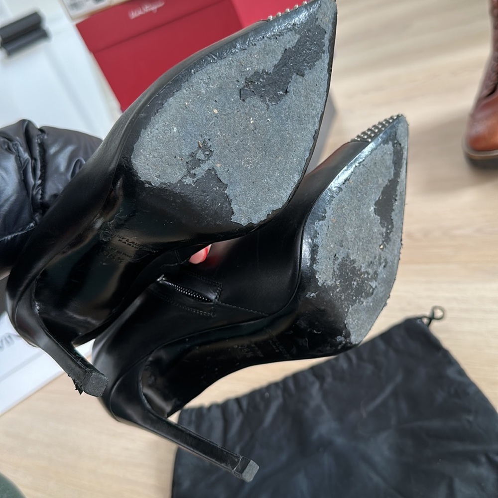 Black Leather Saint Laurent Bootie Heels - Picture 6 of 6